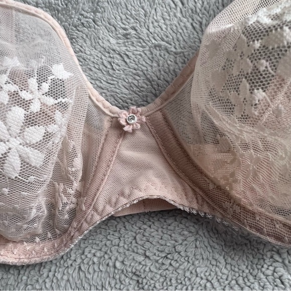 Vintage 60s Triumph Sheer Floral Mesh Embroidered Lace Underwire Bra Cream 34B - Picture 6 of 16